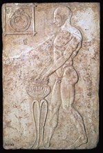Votive relief of an athlete making a lustration, 2nd century. Artist: Unknown