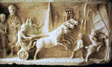 Roman relief of a chariot race. Artist: Unknown