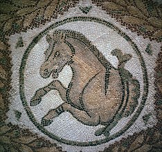 Detail of a Roman mosaic showing the head of a horse, 4th century. Artist: Unknown