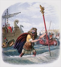 Illustration of the Romans landing in Britain, 19th century. Artist: Unknown