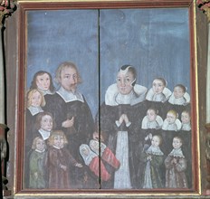 Norwegian painting showing a family with fourteen children, 17th century. Artist: Unknown