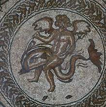 Detail of a Roman floor mosaic showing Cupid on a dolphin, 1st century. Artist: Unknown