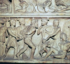 Frieze of Roman soldiers with Barbarian captives. Artist: Unknown