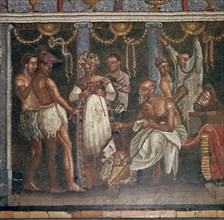 Roman mosaic of actors preparing for a play. Creator: Unknown.