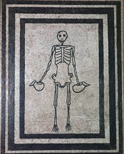 Roman mosaic of a skeleton, 1st century.  Creator: Unknown.