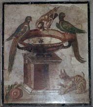Roman mosaic of birds and a cat at a fountain, 1st century.  Creator: Unknown.
