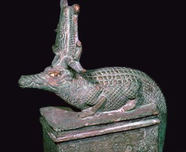 Egyptian faience statuette of Sobek. Artist: Unknown