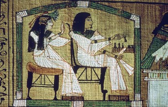 An image on an Egyptian papyrus of draughts-playing, Ani's Book of the Dead (sheet 7). Artist: Unknown