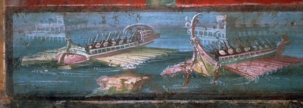 Roman wall-painting of ships carrying soldiers. Creator: Unknown.