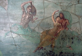 Roman wall-painting of Neptune and Amphitrite on the tail of a Triton. Creator: Unknown.