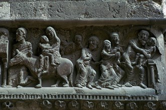 Detail of a French frieze depicting the flight into Egypt, 12th century. Artist: Unknown