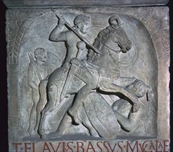 Roman relief of a Roman cavalry officer riding down a barbarian, 5th century. Artist: Unknown