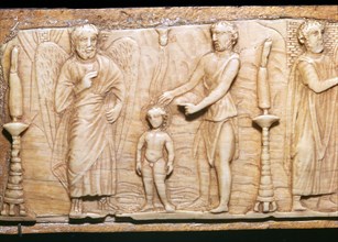 Byzantine ivory panel showing Christ's baptism, 5th century. Artist: Unknown