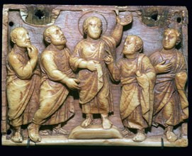 Ivory panel showing the incredulity of Doubting Thomas, 5th century. Artist: Unknown