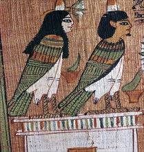 Egyptian papyrus depicting two 'soul-birds' (Bas), 13th century BC. Artist: Unknown