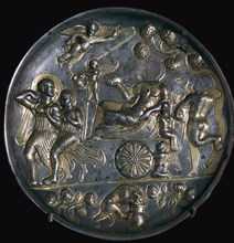 Parthian silver dish showing Dionysus with Ariadne. Artist: Unknown