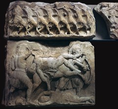 Frieze of Greek warriors in battle, 5th century BC. Artist: Unknown