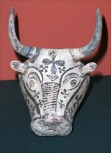 Mycenaean pottery rhyton in the shape of a Bull's Head, 14th century BC. Artist: Unknown