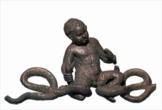 Roman statuette of Hercules strangling two snakes. Artist: Unknown