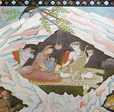 The holy family seated in a cave on Mount Kailasa. Artist: Unknown