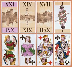 Cards from a Danish tarot pack, 19th century. Artist: Unknown