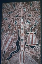 Australian Aborigine bark painting. Artist: Unknown