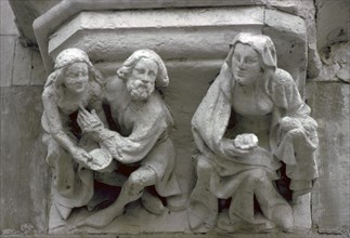 Stone carving on the side of a house in Bruges. Artist: Unknown
