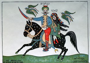 Illustration of Sidi Abdallah and the daughter of the King of Tunis. Artist: Unknown