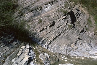 Sedimentary rocks showing their strata. Artist: Unknown