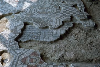 Medusa-head mosaic laid over an earlier mosaic, 3rd century. Artist: Unknown