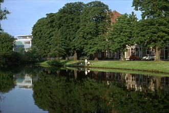 The moat of the old city of Leiden.