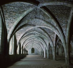 The vaults in the cellarium of Fountains Abbey, 12th century. Artist: Unknown