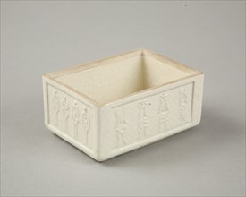 Soft paste rectangular vessel with characters in relief, early 19th century. Artist: Unknown.