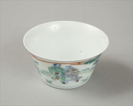 Doucai flared cup with two figures in a landscape, late Kangxi period (1700-1722). Artist: Unknown.