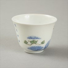 Polychrome and underglaze blue month cup with enamel decoration, 1980s. Artist: Unknown.