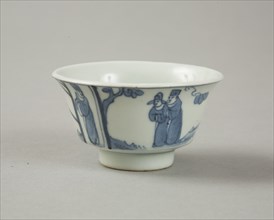 Copy of late Ming blue and white cup with figures in landscape, 20th century. Artist: Unknown.