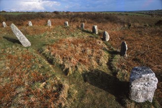 Boscawen-Un Stone Circle near St. Buryan, Penwith, Cornwall, 20th century. Artist: CM Dixon.