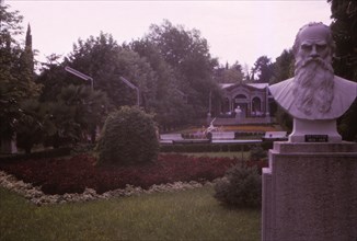 Memorial bust of Tolstoy in park in Socchi, 20th century. Artist: CM Dixon.