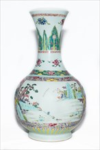 Famille rose vase with landscape decoration and trumpet mouth, 18th century. Artist: Unknown.