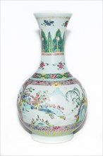 Famille rose vase with landscape decoration and trumpet mouth, 18th century. Artist: Unknown.
