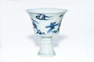 Blue and white stem cup with two scholars in landscape, 2nd half 15th century. Artist: Unknown.