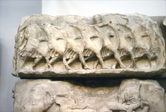Greek relief, Greek soldiers form a Phalanx, 5th century BC. Artist: Unknown.