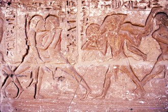 Wrestlers, Temple of Rameses III at Medianat Habu, Luxor, Egypt, 12th Century BC. Artist: Unknown.
