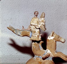 Thetis riding a sea monster bringing the Helmet of Achilles, late 4th century BC. Artist: Unknown.