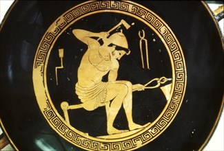 A Smith, detail of a Greek Cup, (Kylix), c6th century BC.