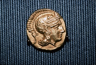 Head of Athena on a coin struck by Lachares during his attempt at coup, 300BC-295 BC Artist: Unknown.