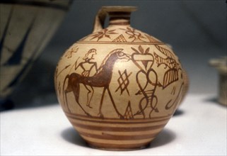 Horseman on Greek Scent-Bottle (Araballos) Proto-Corinthian, c7th century BC. Artist: Unknown.