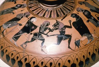 Theseus and the Minotaur on the lid of a Greek Dish, c5th century BC. Artist: Unknown.