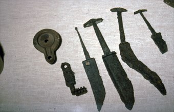 Roman Iron Swords, Key and Clay Lamp from Bavaria, Germany, c2nd century BC-5th century.  Artist: Unknown.