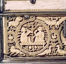 Detail of front of Ivory Casket, Hispano-Arabic work, Cordoba, 11th centur Artist: Unknown.